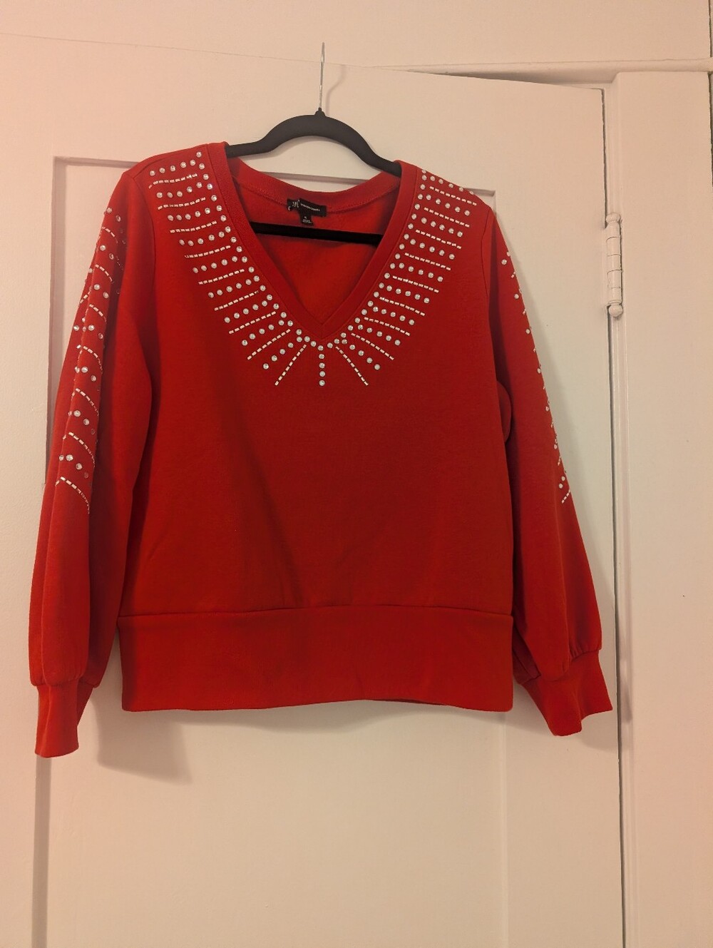 Red V-Neck Embellished Sweater Petite Large